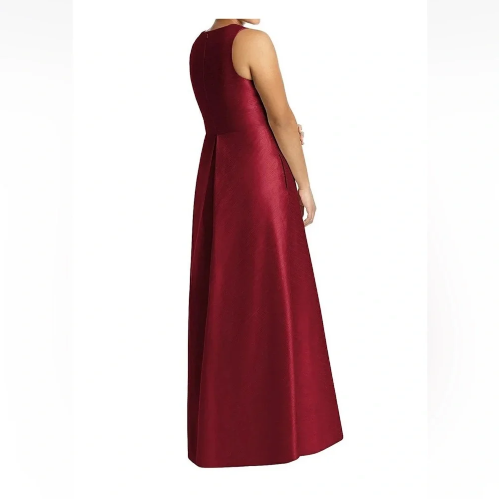 ALFRED SUNG‎ Sleeveless Pleated Skirt Red Long Formal Gown Dress Pockets prom 10 - Picture 2 of 13